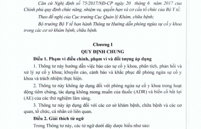 THÔNG TƯ hướng dẫn phòng ngừa sự cố y khoa trong các cơ sở khám bệnh, chữa bệnh